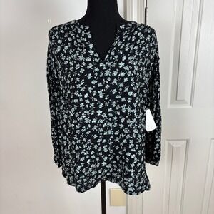 Melrose and Market Womens Floral Print Long Sleeve V Neck Blouse Top Size S New
